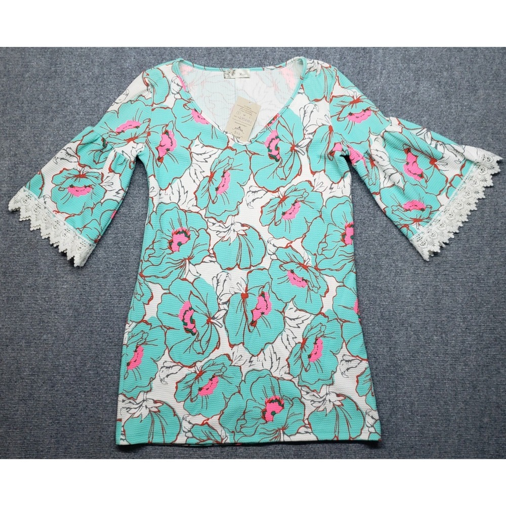 Miin Dress Womens Small Floral Lace Bell Sleeve Boho Stretch Lightweight New